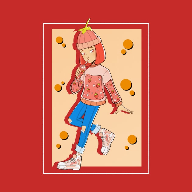 Cute Strawberry Juice Girl (Retro Cartoon Coloring) by DTyper