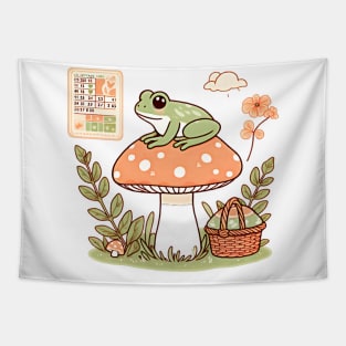 Cottage core, Frog on a mushroom design Tapestry