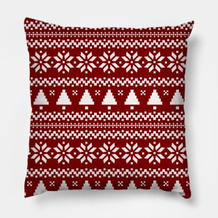 Dark Christmas Candy Apple Red Nordic Trees Stripe in White Pillow