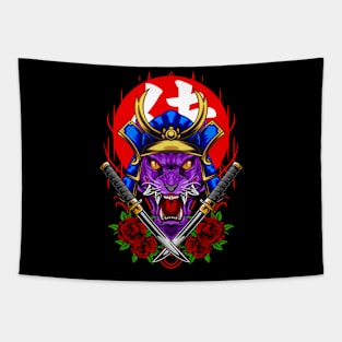 Samurai Wolf - Blue Kabuto Tapestry