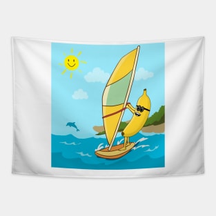 Andy Banana Windsurfing Summer Beach Waves Tapestry