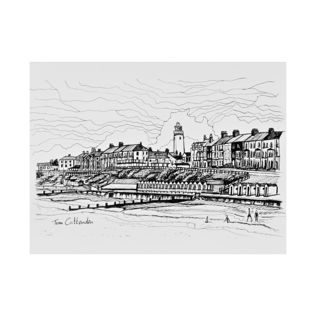 Southwold Beach Ink Sketch by TomCrittenden