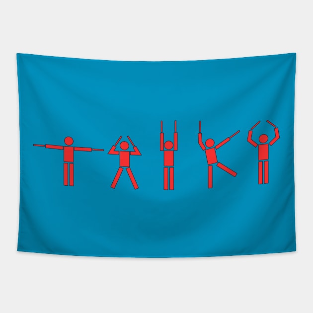 Taiko People red w border Tapestry by Austin Taiko