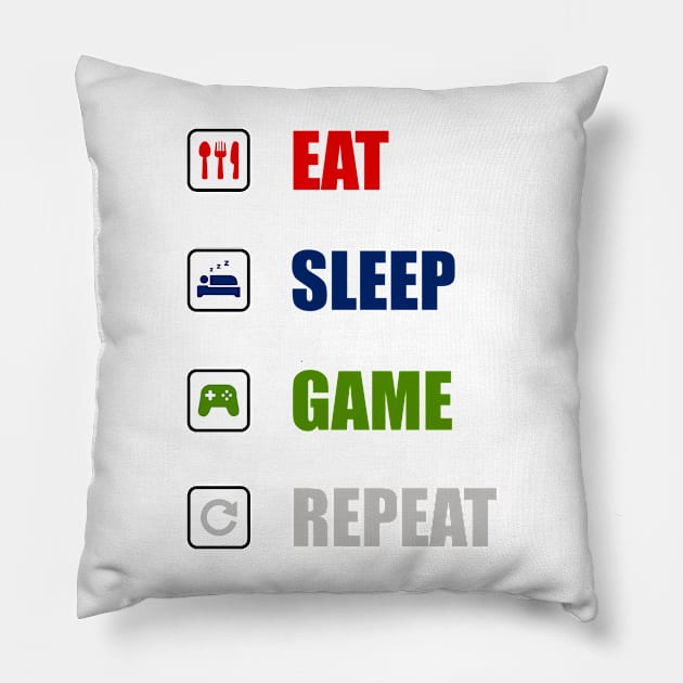 EAT SLEEP GAME REPEAT Pillow by Daily Fashion