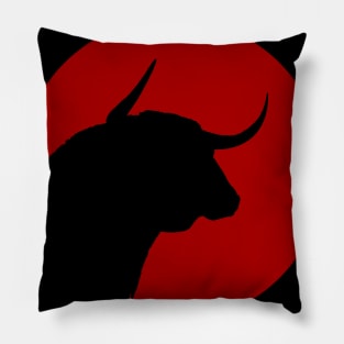 Bull silhouette red sun disc badge or logo Pillow