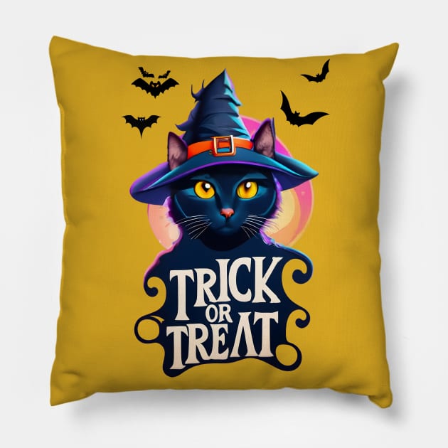 Midnight Whiskers: Trick or Treat! Pillow by TooplesArt