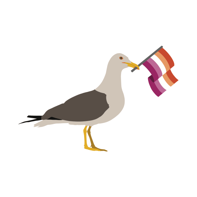 Seagull Holding Lesbian Pride Flag by JustGottaDraw