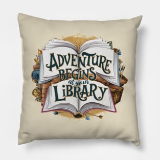 Adventure Begins at Your Library, Summer Reading Program 2024, Book Lovers Pillow