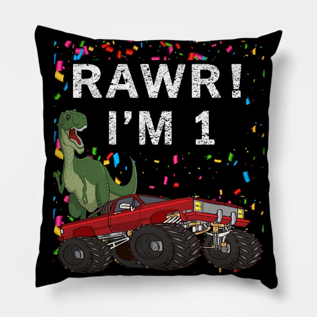 Kids 1 Year Old Shirt 1rd Birthday Boy T Rex Dinosaur Pillow by melmahameed