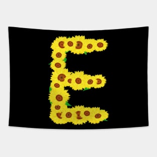 Sunflowers Initial Letter E (Black Background) Tapestry