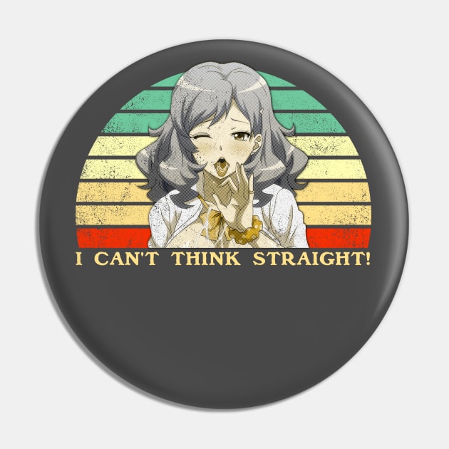 I Can't Think Straight - Lesbian Anime Pun - Retro Sunset Pin by clvndesign