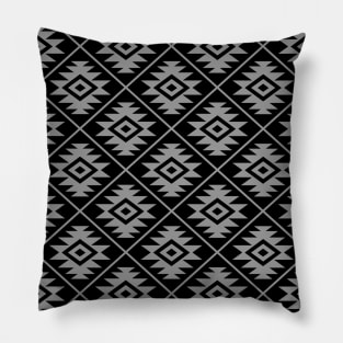 Aztec Symbol Gray on Black Repeat Pattern Pillow