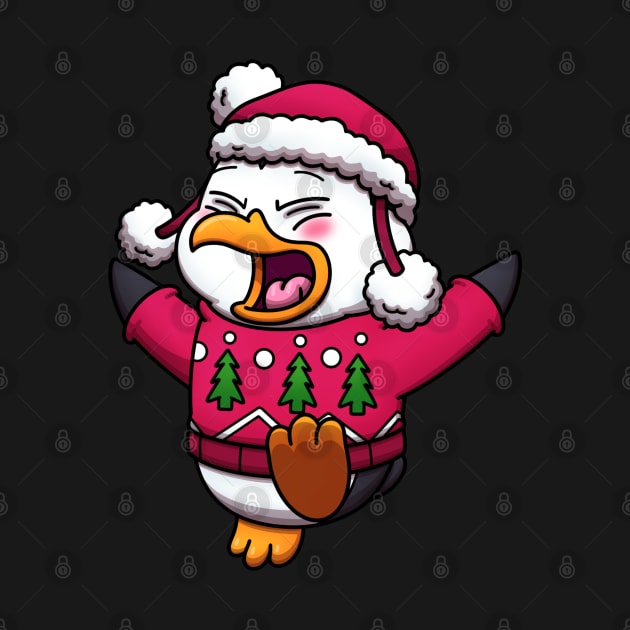 Cute Jumping Penguin With Christmas Sweater And Hat by TheMaskedTooner