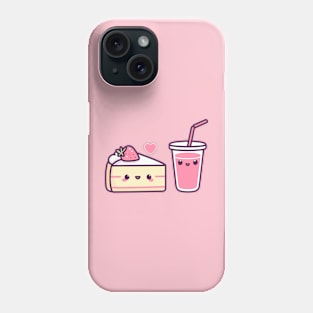 Cute Kawaii Strawberry Cake and Strawberry Milkshake in Love | Kawaii Food Art Phone Case
