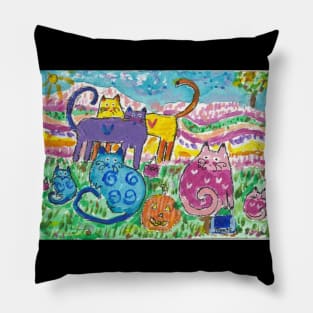 Happy Halloween colorful cats Pillow