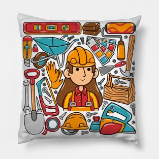 Woman Builder Kawaii Doodle Pillow