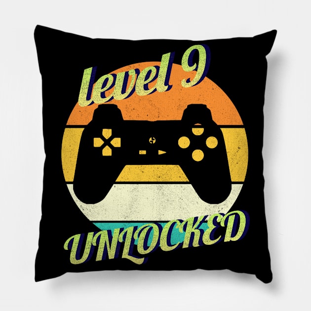 Level 9 Unlocked 9th Birthday funny Gift idea for Gamers Pillow by Smartdoc