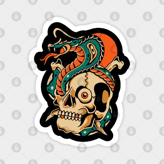 Skull Snake Vintage Traditional Tattoo Magnet by Afdhal Project