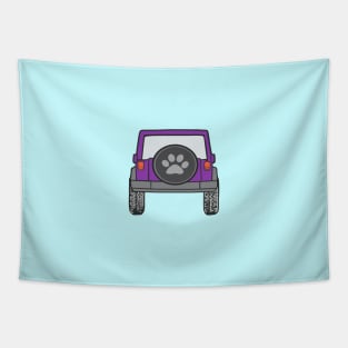 Purple Jeep with Paw Print Cover Tapestry