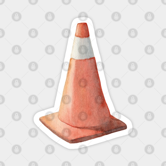 Watercolor Traffic Cone Caution Sign Magnet by SRSigs