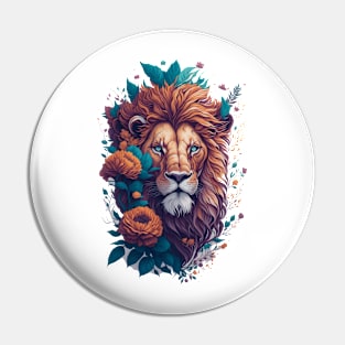 Vintage Lion Head with Flowers Splash Pin