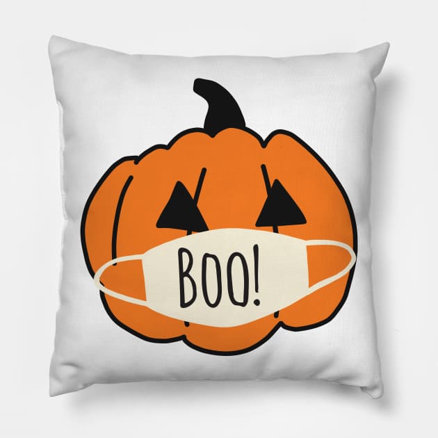 Halloween 2020 Pumpkin With Coronavirus Face Mask Edit View Pillow by Sandra Hutter Designs