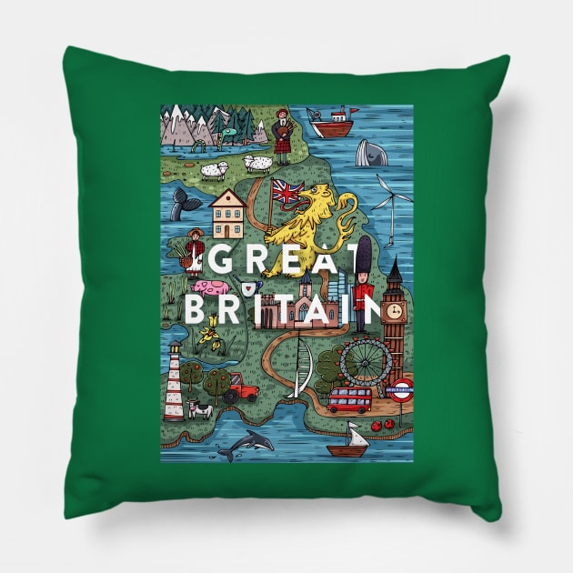 Great Britain most popular theme Pillow by Mako Design 