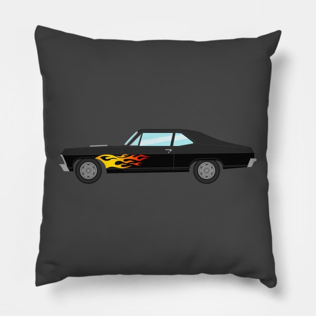 Chevy Nova SS With Flames Illustration Pillow by Burro Wheel