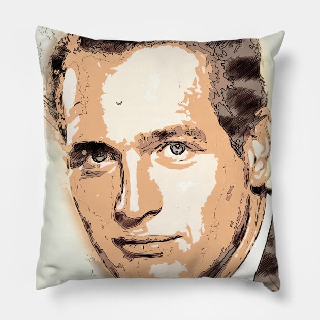 Remarkable PAUL NEWMAN ✪ Actor Portrait ✪  Vintage Sketch Retro Art Style Pillow by Naumovski