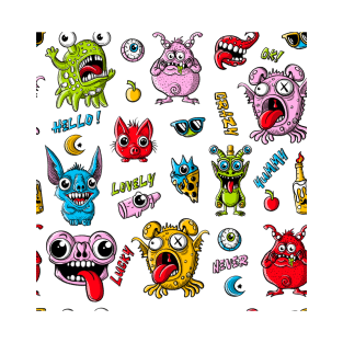 Funny monsters hand drawn cartoon characters T-Shirt