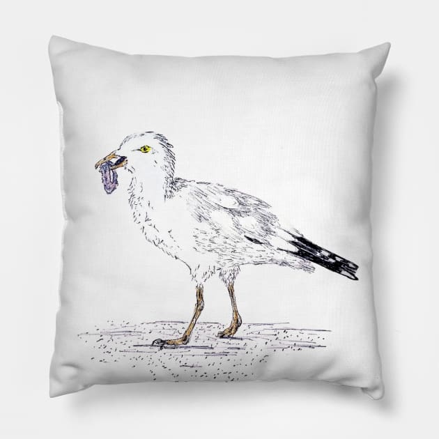 Seagull Snacks Pillow by Animal Surrealism