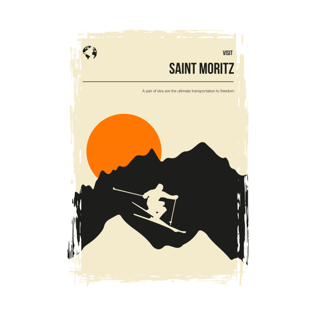 Saint Moritz Vintage Minimal Travel Poster Art by jornvanhezik