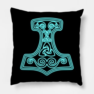 Thor hammer - Mjöllnir - blue neon Pillow