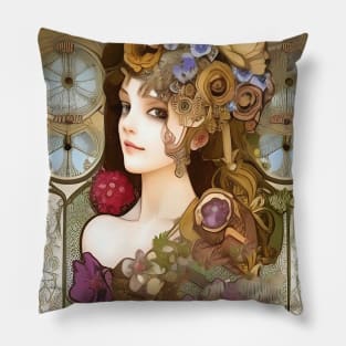 Victorian Gothic Girl Floral Steampunk Pillow