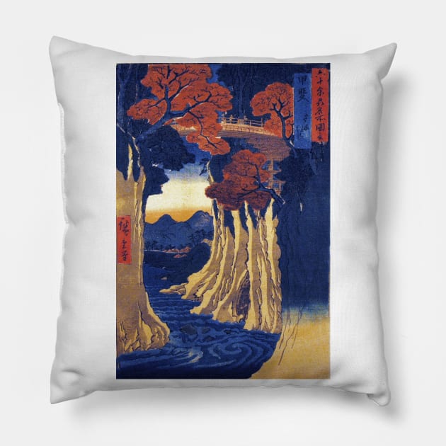 Kai Province Monkey Bridge by Utagawa Hiroshige Pillow by Naves