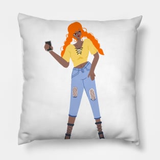 woman with a phone Pillow