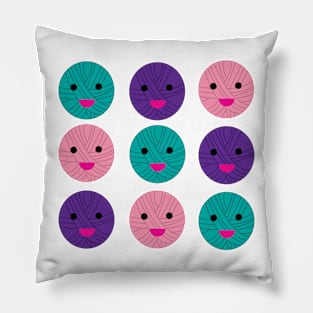 Balls of Yarn Kawaii Pink Purple Teal Pillow