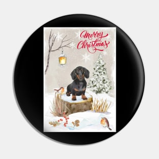 Black And Tan Dachshund Merry Christmas Santa Dog Pin