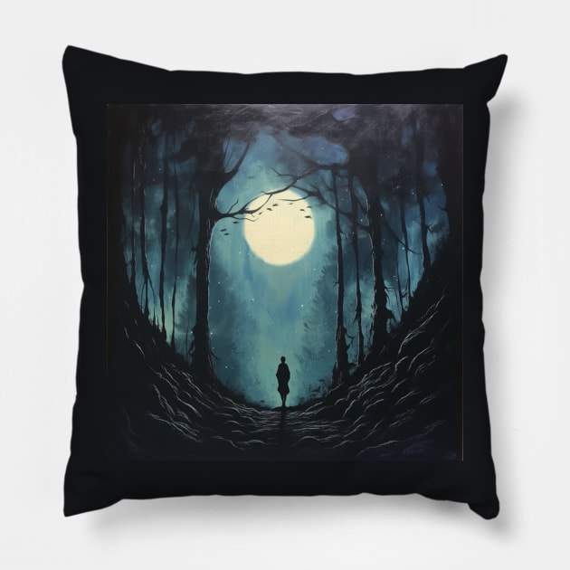 Lone Traveller on a Midnight Journey Pillow by Star Scrunch