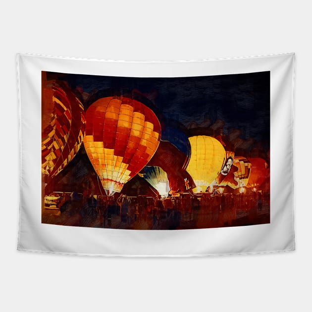 Night Hot Air Balloon Festival In Gothic Tapestry by KirtTisdale