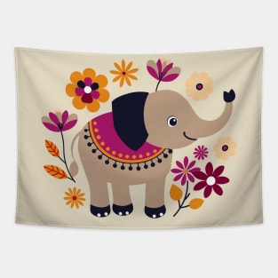 Elephant Kids Boho Flower Tapestry