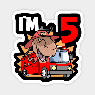 I'm 5 Birthday Firefighter T-Rex Magnet