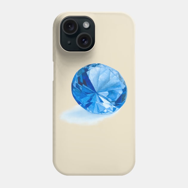 Blue Sapphire Gem Watercolour Painting Phone Case by Flowering Words