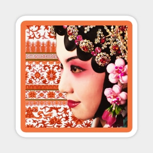 Chinese Opera Star with Orange Traditional Floral Pattern- Hong Kong Retro Magnet