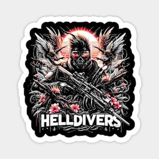 dynamic composition of Helldivers fighting against a swarm of insect-like aliens - fantasy Magnet