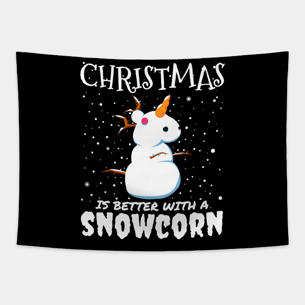 Christmas Is Better With A Snowcorn - Christmas snow unicorn gift Tapestry by mrbitdot