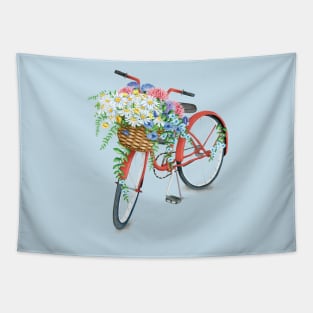 Vintage Red Bicycle With Flowers Tapestry