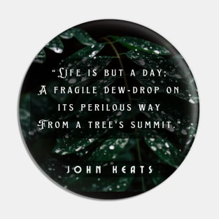 John Keats quote:  life is but a day; A fragile dew-drop on its perilous way From a tree's summit Pin