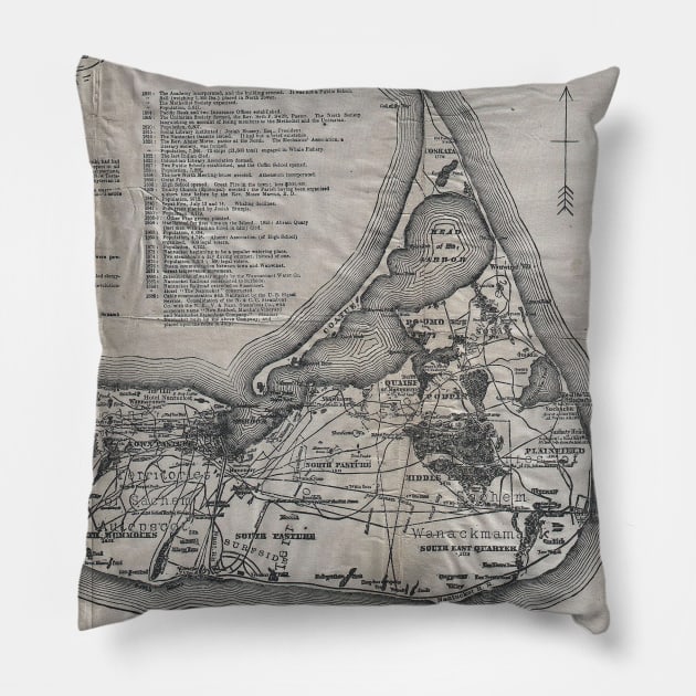 Vintage Nantucket Map Pillow by Bravuramedia