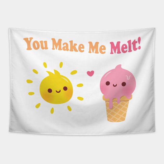 Cute Ice Cream and Sun You Make Me Melt Pun Tapestry by rustydoodle